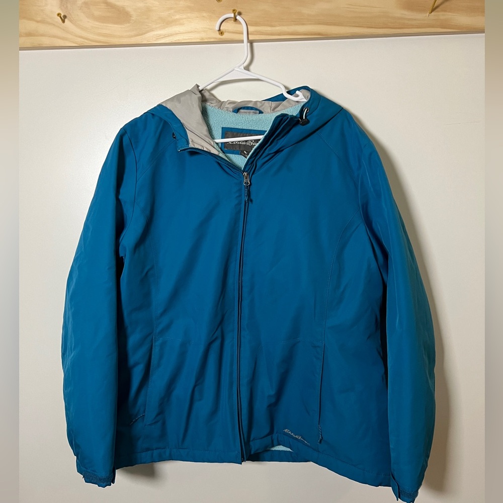 Eddie Bauer Winter Jacket Fleece Lined Blue Hooded Women Size‎ 2XL
